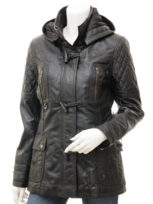 Lisa_Black_Hooded_Leather_3_4_Length_Coat_Womens