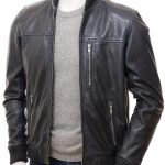 Men’s Blue Leather Bomber Jacket