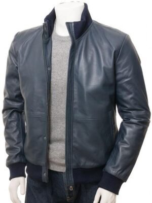 Men’s_Blue_Leather_Bomber_Two_Pockets_Jacket