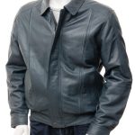 Mens Blue Leather Moto Jacket