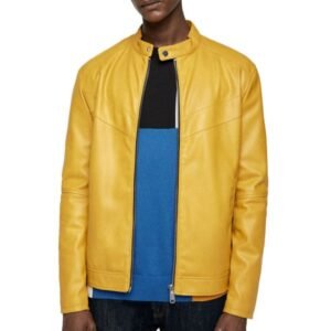 Mens_Raised_Collar_Yellow_Leather_Jacket