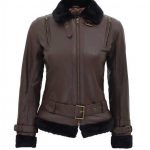 Women’s Gertrude Belted Leather Brown Shearling Jacket