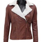 Women’s Waxed Leather Tan Brown Shearling Jacket