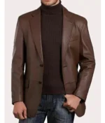 Two Button Leather Blazer Men’s Classic Brown