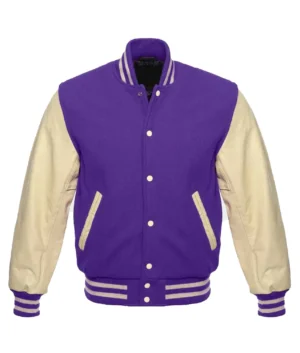 Varsity Wool/Leather Jacket Purple and Cream