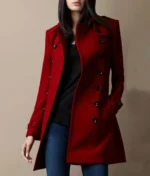 Women’s Red Wool Mid Length Coat