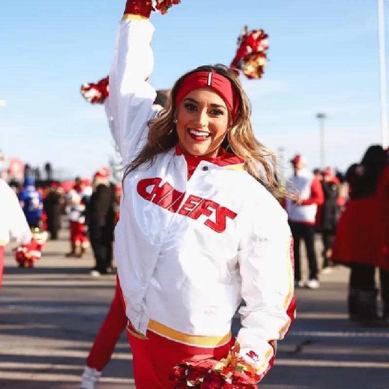 KC Chiefs Cheerleader White Varsity Jacket