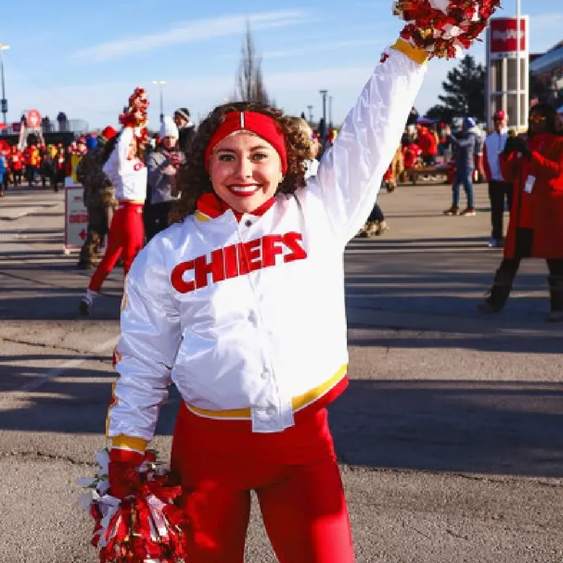 KC Chiefs Cheerleader White Varsity Jacket