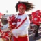 KC Chiefs Cheerleader White Varsity Jacket