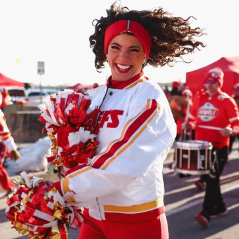 KC Chiefs Cheerleader White Varsity Jacket