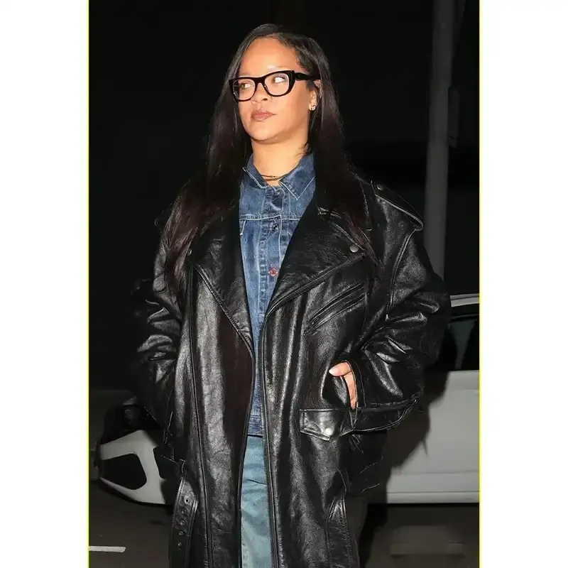 Rihanna 2025 Los Angeles Leather Coat