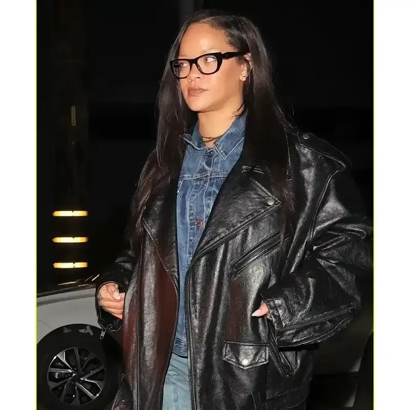 Rihanna 2025 Los Angeles Leather Coat