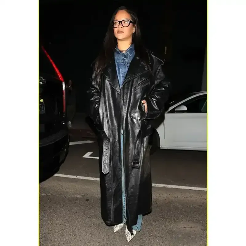 Rihanna 2025 Los Angeles Leather Coat